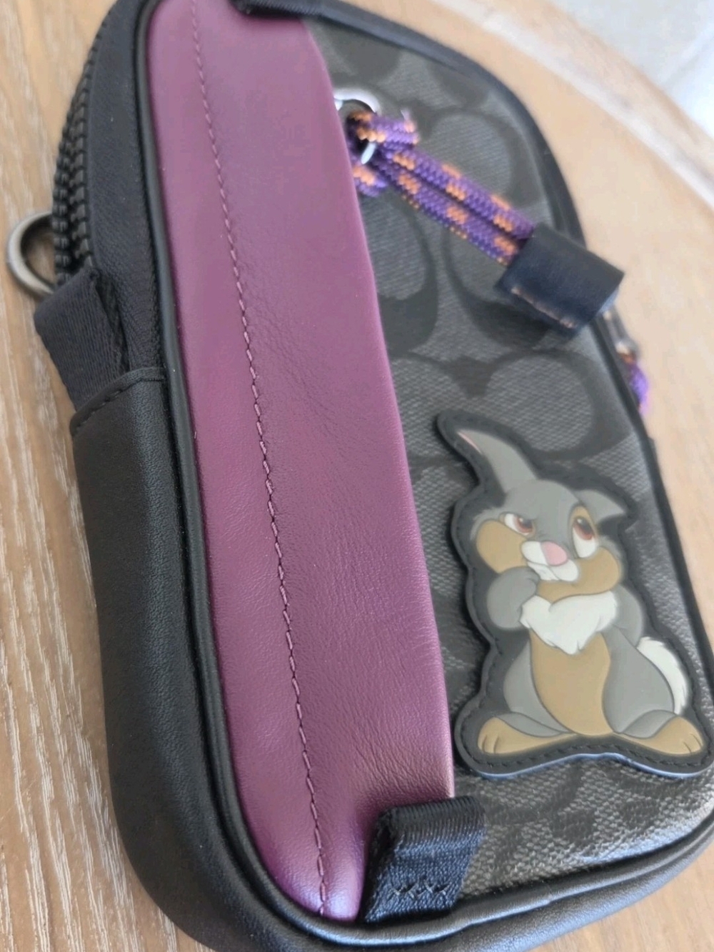COACH x Disney Thumper North/South Hybrid Zipper Pouch Case Black/Purple - Picture 2 of 5